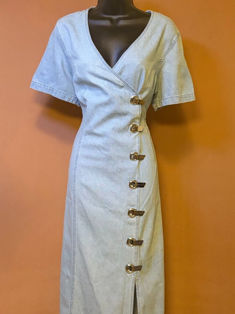 Lafei Nier Light Wash Denim Wrap Maxi Dress - Women's Large